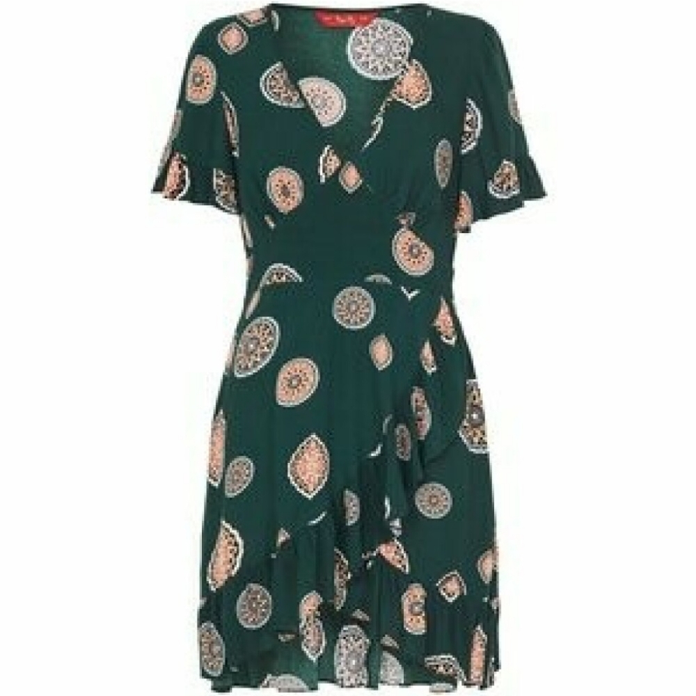 TIGERLILY Matisse Emerald Green Ruffle Wrap Mini Dress - Picture 10 of 16